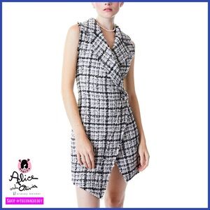 Alice + Olivia Meri Collared Black White Tweed Mini Dress